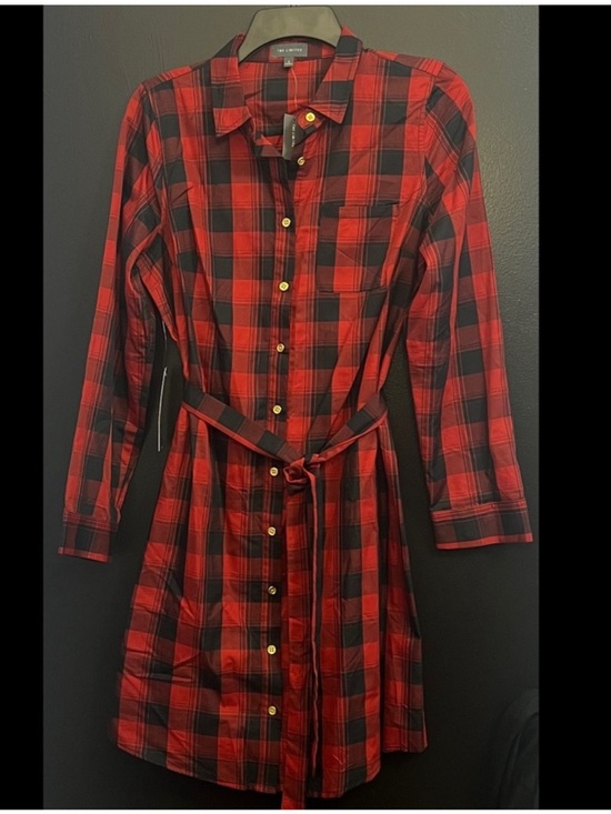 The Limited Dresses & Skirts - The Limited Red and Black Plaid Long-Sleeve Shirt Dress